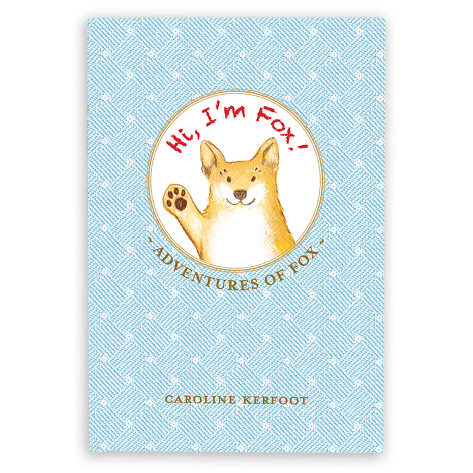 Book cover with a Fox the dog illustration and text on a blue patterned background